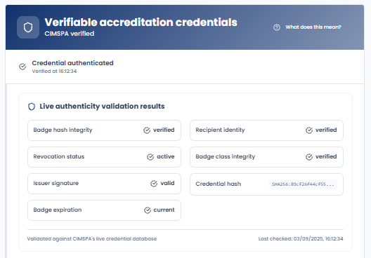 Live authenticity validation results. Visible when 'Verify authenticity' is clicked.
