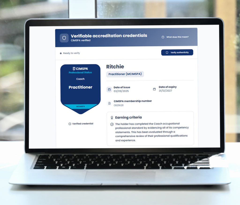 Visual of a verified professional status page.
