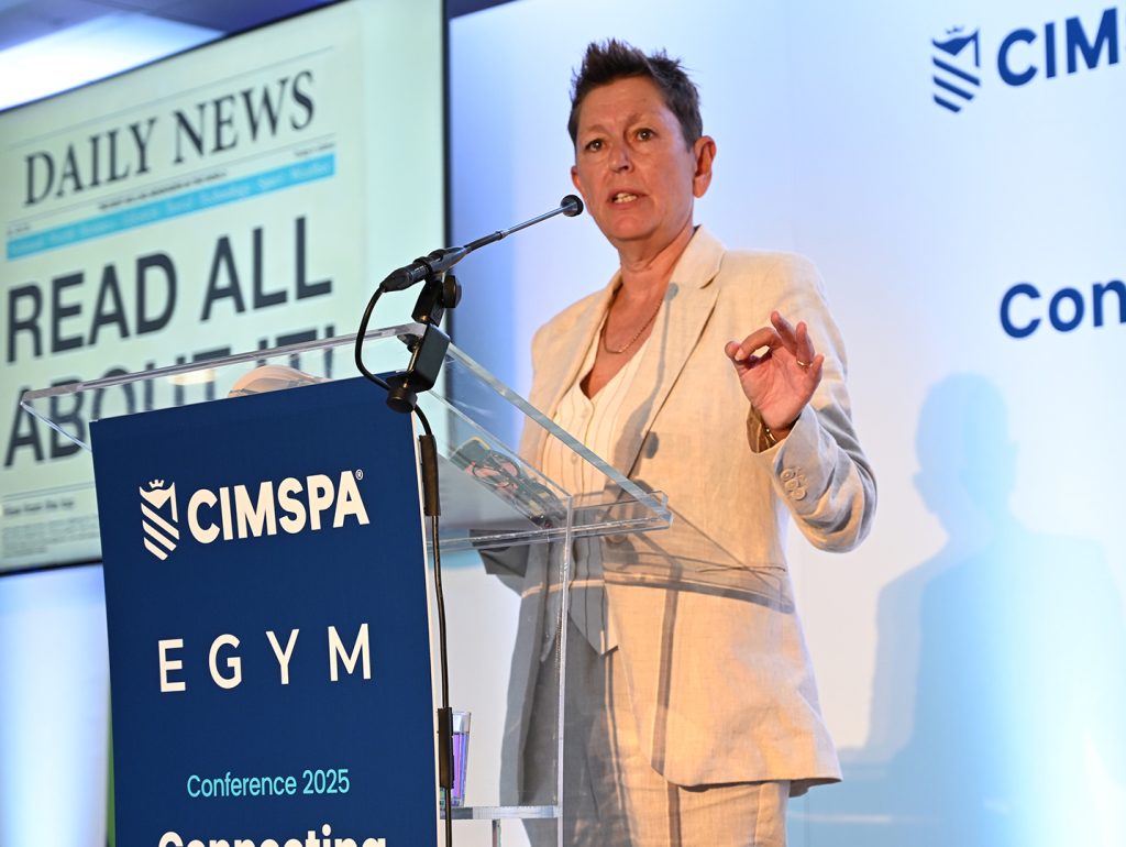 CIMSPA CEO Tara Dillon speaking on stage at CIMSPA Conference 2025