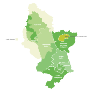 Diagram showing the map of Derbyshire