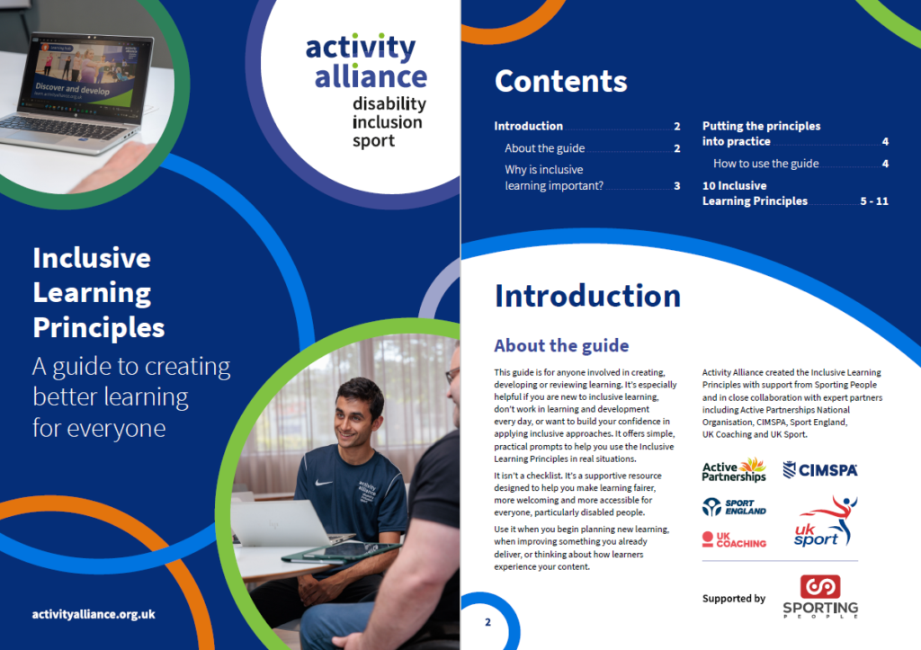 First two pages of the Inclusive Learning Principles guide